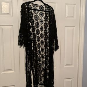 Mossimo Supply Co. Sweaters - Black Duster Length Lace Kimono Mossimo Supply Co. Sweaters - Black Duster Length Lace Kimono